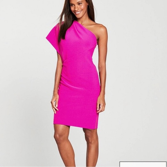 Ted Baker Pink Asymmetrical One-Shoulder Cocktail Dress Ted size 0 IS size 2 - Picture 1 of 16